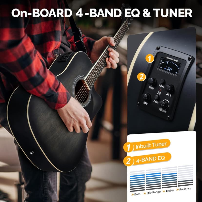 GLARRY Full Size 6 Strings Acoustic Electric Guitar Beginner Kit w/ 15W Amp, Cutaway 41 Inch Electric Acoustic Guitar w/Inbuilt Tuner, Bag, Strap, Picks, Strings, Basswood Guitarra, Distressed Black