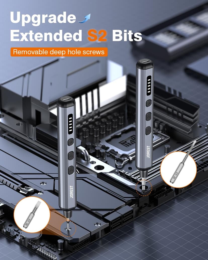 JOREST Mini Electric Screwdriver, Precision Set with 38-in-1 Magnetic Bits, Repair Tool Kit for iPhones, Laptop, Drone, Game Console, Camera, Toys; Stocking Stuffers for Men;Birthday Gift for Father