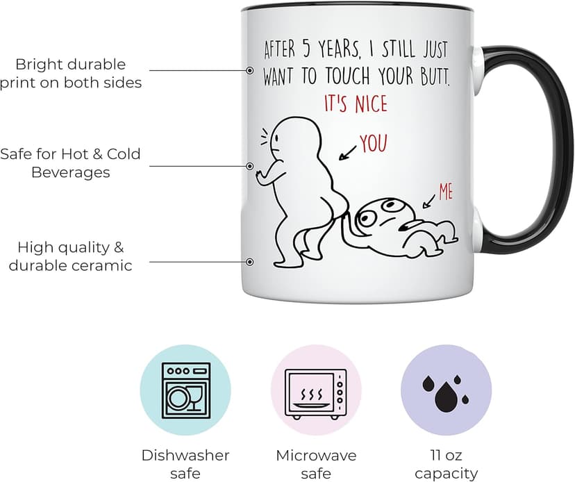 YouNique Designs 5 Year Anniversary Mug, 11 Ounces, Funny 5th Wedding Jubileee Coffee Cup for Her and Him, Fifth Year, 5th Wedding