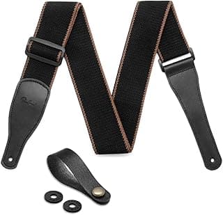 BestSounds Acoustic Guitar Strap, Soft Cotton & Leather Ends Strap for Electric & Bass Guitars come with 1 Button & 2 Locks