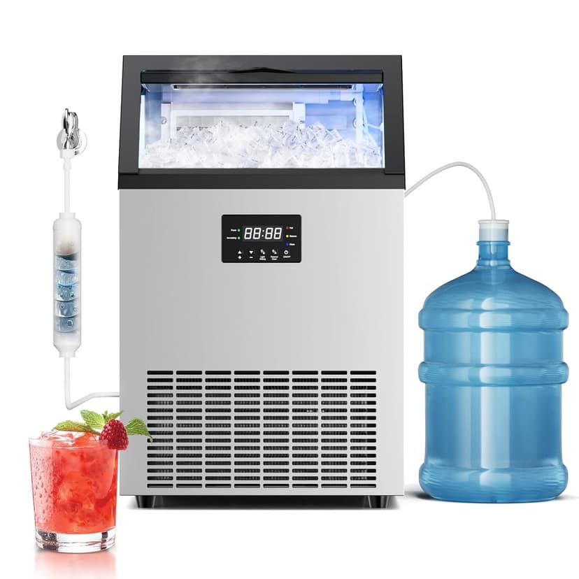 ETL Approval Commercial Ice Maker Machine 150 Lbs/24H Stainless Steel, with 50Lbs Bin, Under Counter or Freestanding Ice Maker, 55 Ice Cubes in 8-15 Minutes for Home & Commercial