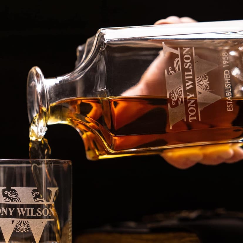 Engraved whiskey gift for dad, husband, groom, groomsmen, Father’s Day, weddings, birthdays, or retirement Personalized Whiskey Decanter Set, Custom Design B0BTF846SP