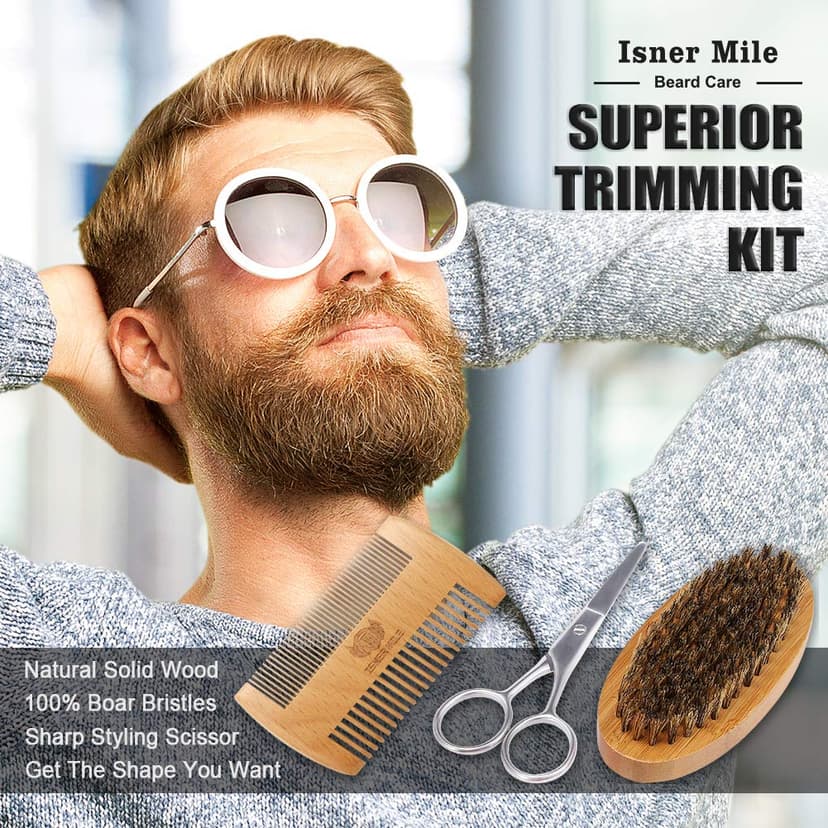 Isner Mile Beard Grooming Kit for Men Care: Trimming Sets with Beard Wash - Oil - Balm - Brush - Comb & Straight Razor, Birthday Christmas Gifts Mens Stocking Stuffers for Him Boyfriend Dad Husband