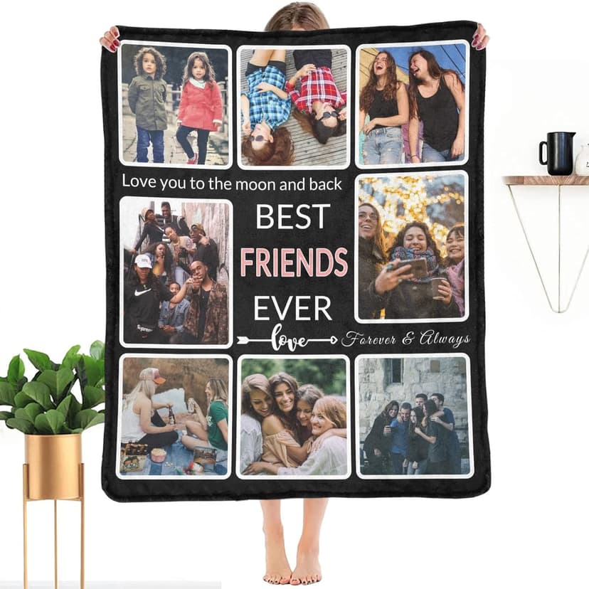 Gifts for Friend Customized Blanket with Photo, Make a Personalized Friends Blankets with Picture Custom Memories Souvenir Throw Blanket for Best Friends Ever, 8 Collage Made in USA B09WXXVKZL