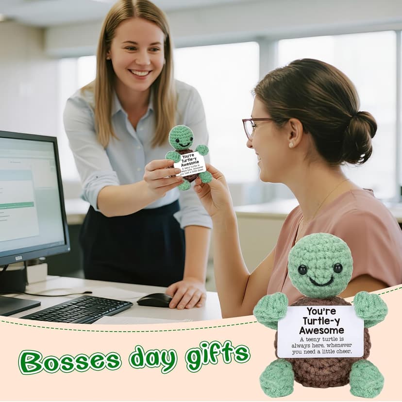 Mini Funny Turtle Birthday Gifts for Women Men Christmas, Retirement Bosses Day Gifts, Inspirational Small Animals Cute Stuff Things, Handmade Emotional Positive Crochet Turtle Decorations