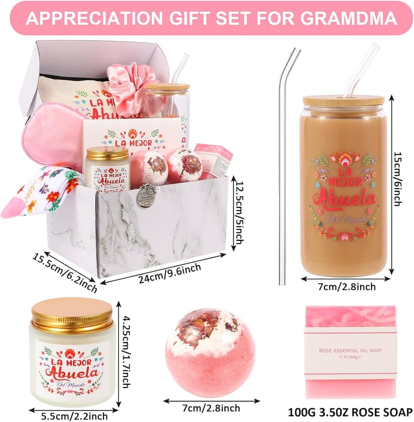Kolewo4ever 12 Pieces Spanish Grandma Gifts Mothers Day Gifts Birthday Gift for Grandmom from Granddaughter Grandson,Best Grandma Gift for Gigi Grandmother