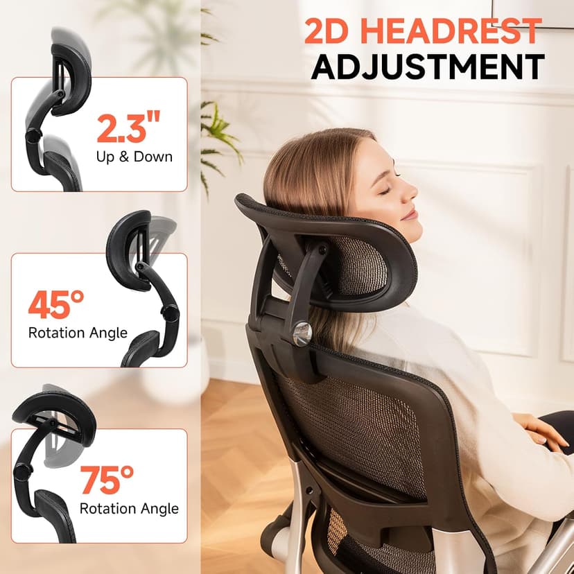 GTPLAYER Big and Tall Ergonomic Mesh Office Chair, High Back Home Desk Chair Computer Gaming Chair with Headrest, Flip-Up Arms, 90-125° Tilt Lock and Wide Cushion, Task Chair for Man Woman-Deep Black