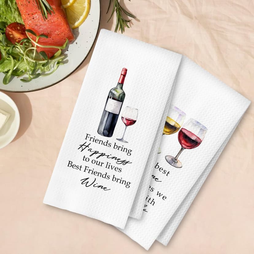 Friends and Wine Kitchen Towels Set of 2, Gifts for Wine Lovers Dish Tea Bar Towels for Kitchen Bar Cart Decor, Wines Gifts for Women Men Decorative Hand Towels, 16x24 Inches B0F2Z76VNH