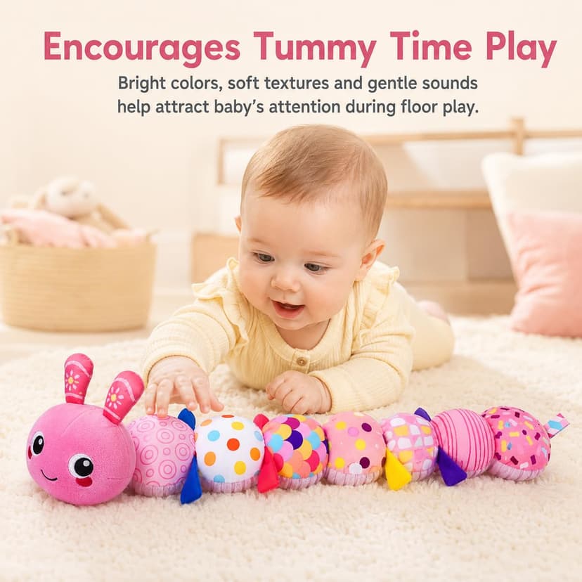 KMUYSL Baby Toys 0-6 6-12 Months, Sensory Music Animal Stuffed Toy for 0 1 2 3 4 5 6+ Months, Plush Toy with Crinkle and Rattles for Infant Newborn, Tummy Time Toys Gifts for 0-3-6-12 Month