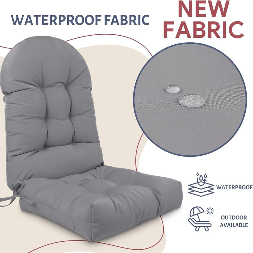 Adirondack Chair Cushion,Outdoor Waterproof Rocking Chair Cushion 44x19x4in Gray Non-Slip High Back Patio Chair Cushions, Comfortable Weather Resistance Seat Pad