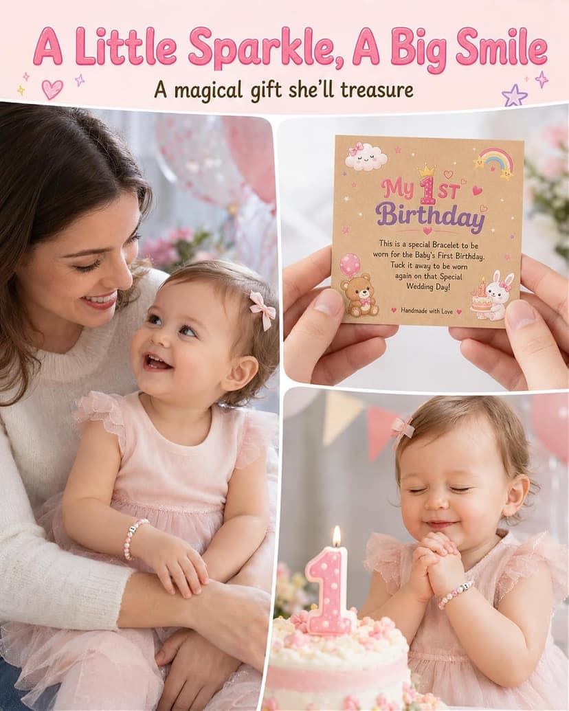 Adjustable 4-9 in Bracelet with Number Charm, Happy Birthday Gifts for Daughter Granddaughter Niece Little Girls Birthday Gifts for Kids, 1 2 Year Old Girl Birthday Bracelet B0H8SMJMX5