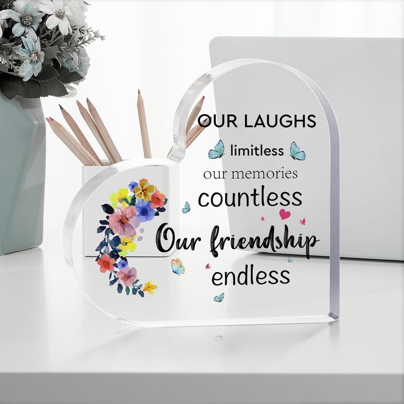 Best Friend Birthday Gifts for Women, Christmas Friendship Gifts for Women, BFF Sister Coworker Bestie Christmas Gift for Woman, Cute Heart Acrylic Plaque Paperweight Keepsake Decor