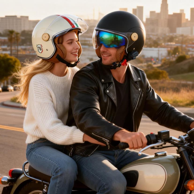 Retro Bluetooth 3/4 Open Face Motorcycle Half Helmet for Men Women - Dual Visors DOT Approved Lightweight Vintage Motorbike Helmet for Scooter Moped ATV Street Dirt Bike Commuting