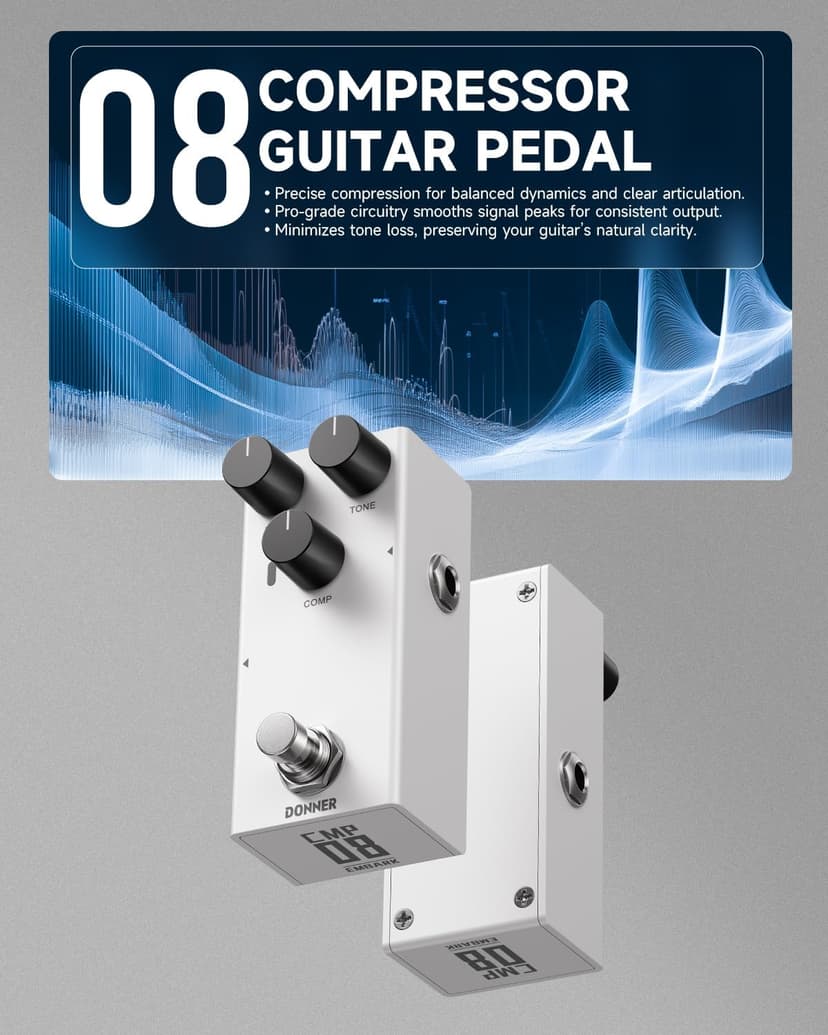 Donner Compressor Pedal for Electric Guitar, DIY Shell, Analog True Bypass Effects Pedal, Vintage Warmth & Studio-Grade Clarity(EMBARK 08)