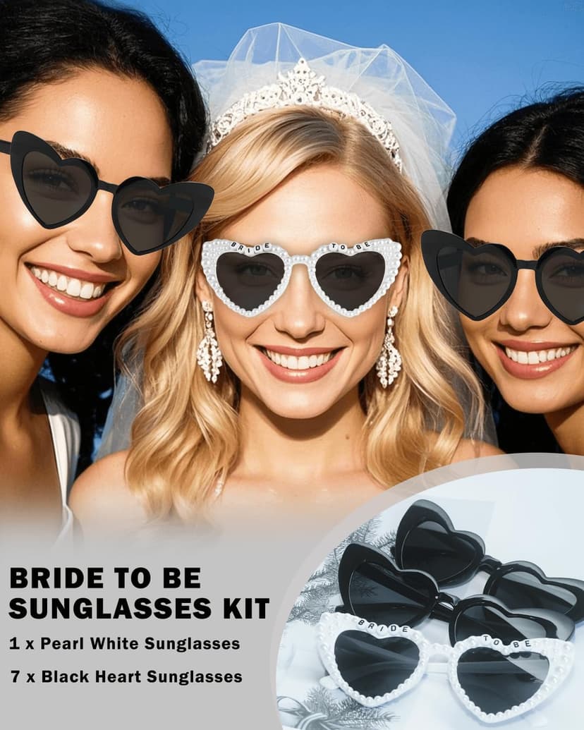 Bride Sunglasses, Bachelorette Sunglasses, Bridal Party, Bachelorette Gifts for Bridesmaids, Bridal Shower Proposal Gifts Bride to Be Heart Sunglasses Bachelorette Party Favors, 8 Pack B0FKBR7994