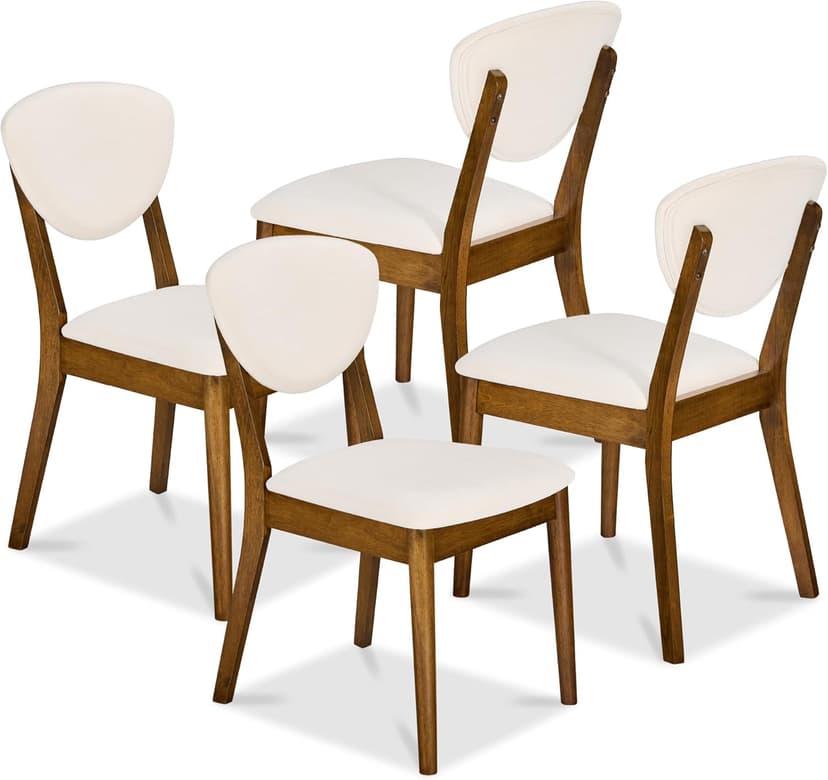 Best Choice Products Wooden Dining Chairs, Wood Mid-Century Modern Upholstered Side Chairs, Farmhouse Cushioned Dining Chairs Set of 4 for Dining Room - Walnut/Cream