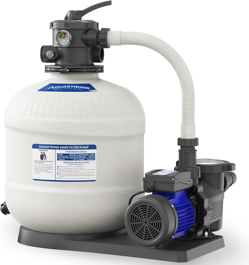 AQUASTRONG 20in Sand Filter Pump for Above Ground Pool with Timer, 2 HP, 8917 GPH Pool Pumps Above Ground for Pools Up to 38000 GAL, Pool Filter With 6-Way Valve, Improved Circulation and Filtration