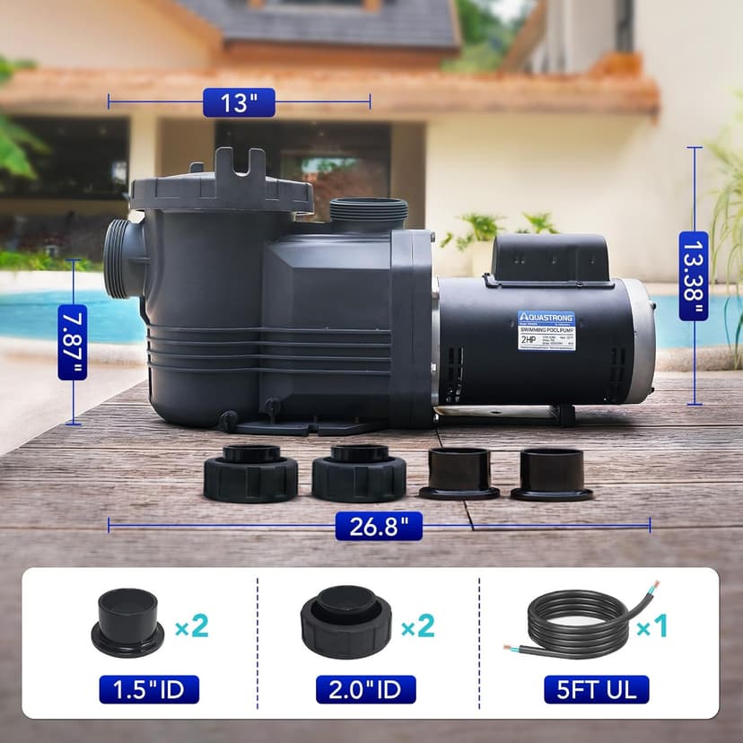 AQUASTRONG In/Above Ground Pool Pump Pure Copper Motor Energy Efficient High Flow Powerful Self Primming Swimming Pool Pumps with Filter Basket, Grey