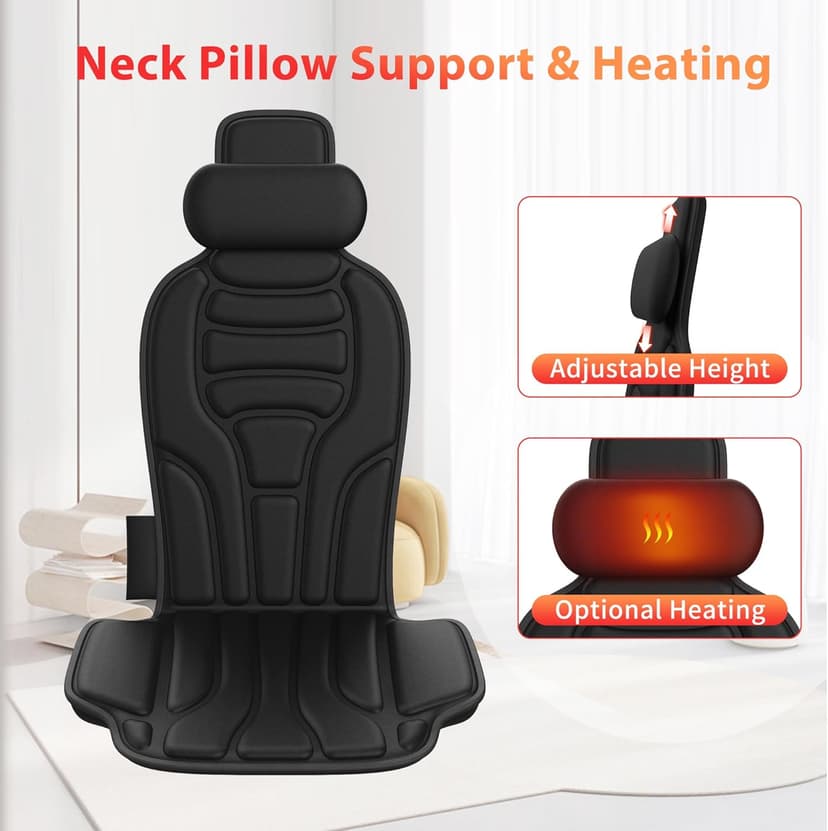 Back Massager with Heat,Vibration Massage Chair Pad with 5 Massage Modes & Adjustable Heat Levels, Memory Foam Back Massager Cushion for Office Chair, or Home Use,Midnight