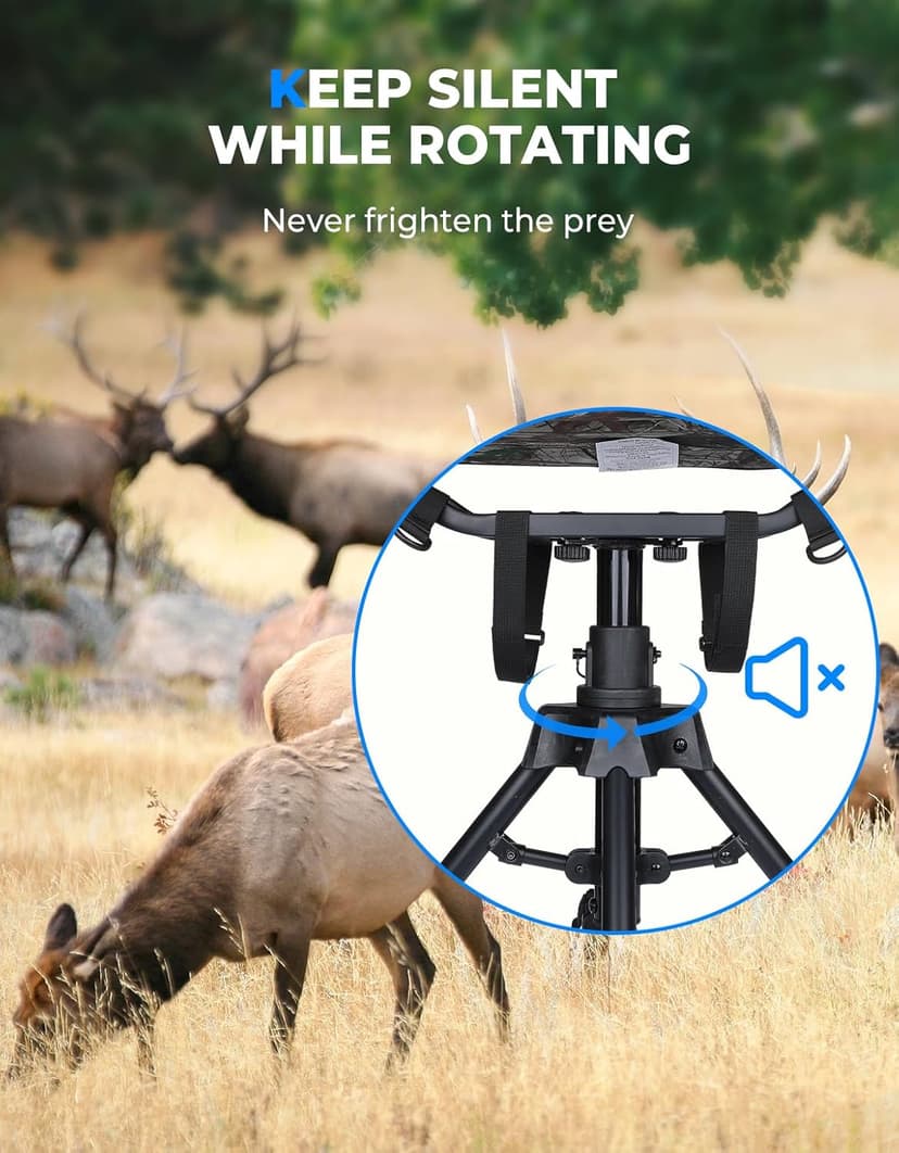 KEMIMOTO Hunting Blind Chair 360 Degree Silent Swivel, 300 Lbs Height Adjustable Quick Folding Portable Comfortable Hunting Deer Fishing Ground Chair