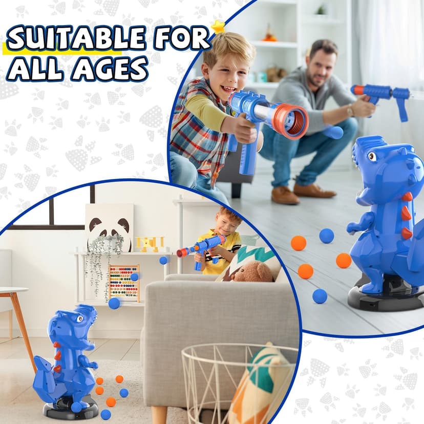 EagleStone T-Rex Dinosaur Shooting Toys for 6 7 8 Year Old Boys, Electronic Shooting Target Game with Air Pump Gun, 24 Balls, Foam Blaster Boy Toys Age 6-8 8-10, Christmas Birthday Gifts for Kids