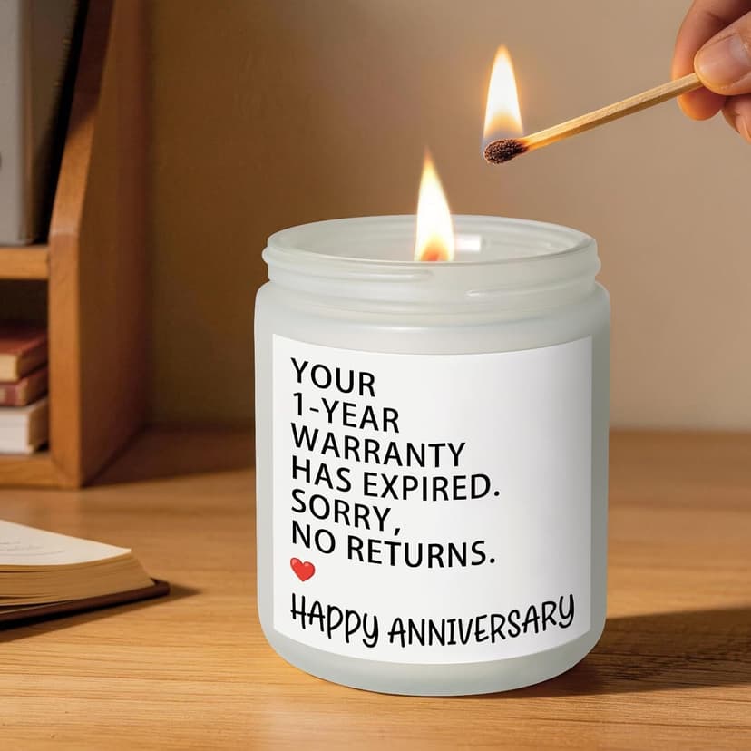 1 Year Anniversary Couple Gifts for Boyfriend Girlfriend, Happy One Year Wedding Anniversary Funny Gifts for Men Women Husband Wife, Romantic First 1st Year Marriage Gift for Her Him Scented Candle B0GT8YSWNK