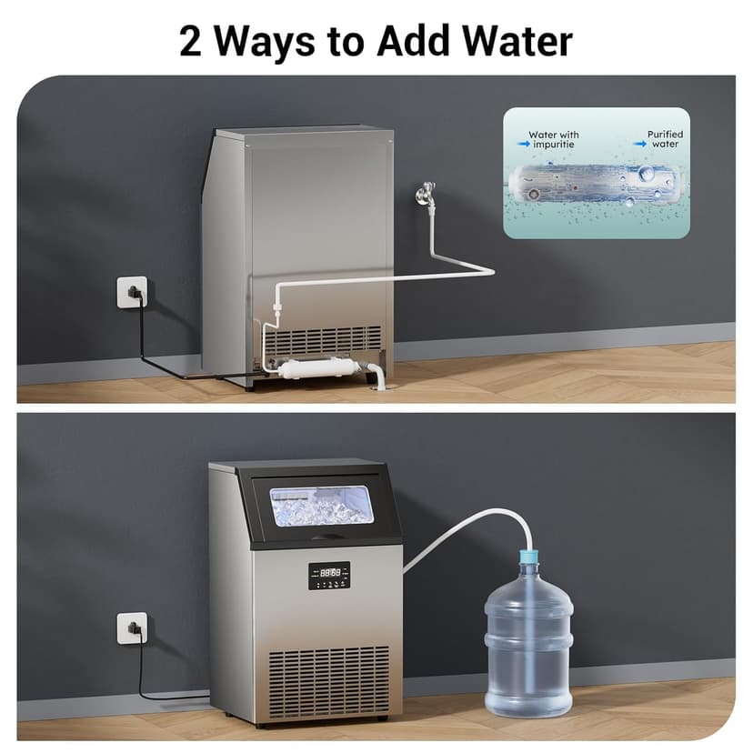 ETL Approval Commercial Ice Maker Machine 150 Lbs/24H Stainless Steel, with 50Lbs Bin, Under Counter or Freestanding Ice Maker, 55 Ice Cubes in 8-15 Minutes for Home & Commercial