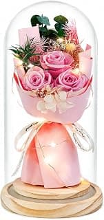 HVY Preserved Flowers Gifts for Her,Preserved Rose Bouquet in Glass Dome,Forever Flowers Fresh Bouquet Present for Women Mothers Day Birthday Gifts for Mom Wife Grandma,Pink Real Rose B0CQKXRQWD