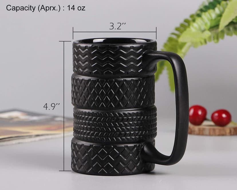 VanEnjoy 3D Cool Black Tyre Tire Shaped Frosted Ceramic Mug Large Coffee Tea Cup Unique Gifts Car Fans 14 oz(400ml) B07M5Q8RXP