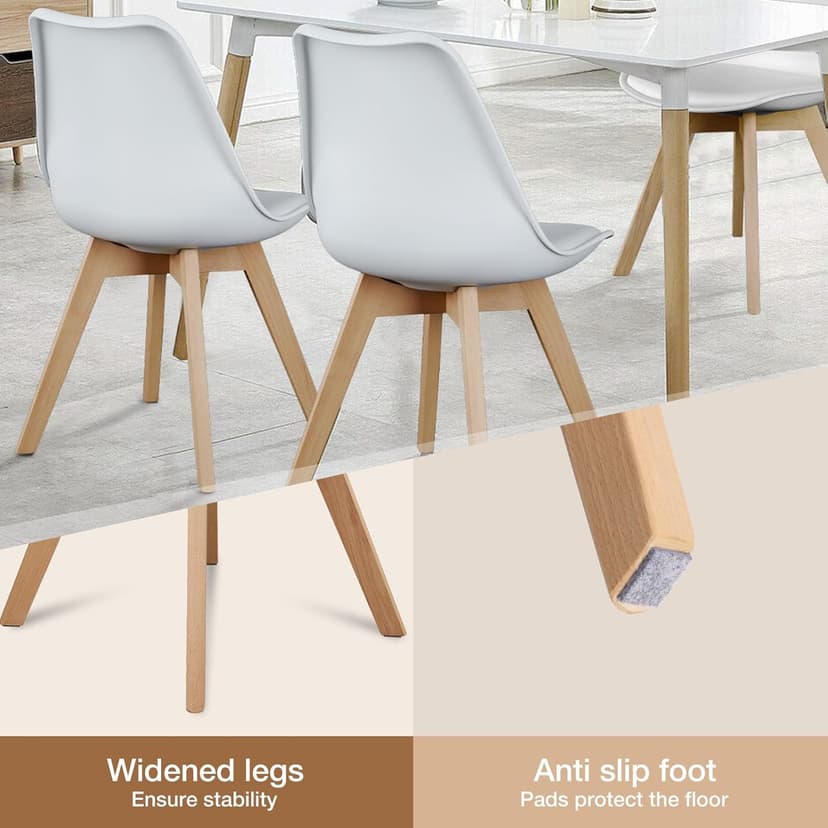 OLIXIS Dining Chairs Set of 4, PU Leather Upholstered Kitchen Chairs with Solid Wood Legs, Mid Century Modern Accent Chairs for Living Room, Bedroom, Patio, White