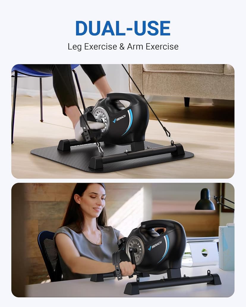 Under Desk Bike Pedal Exerciser, Quiet Magnetic Mini Exercise Bike with MERACH App for Arm, Leg Recovery, Physical Therapy, Smooth Foot Desk Cycle