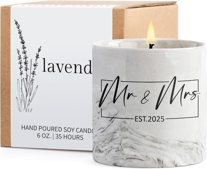 Mr and Mrs Gifts, Wedding Gift for Couples, Newlyweds Wedding Registry Bride and Groom to Be, Bridal Shower Gifts - 6 Oz 2025 New Couple Ceramics Candle
