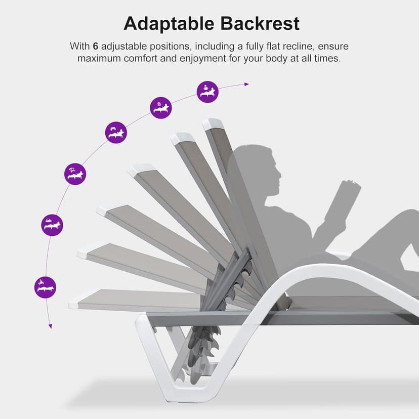PURPLE LEAF Patio Chaise Lounge Chair Set of 3 Outside Aluminum Plastic Stackable Tanning Chairs with Armrests and Side Table for Pool Sunbathing Beach Deck Outdoor Lounger, Taupe