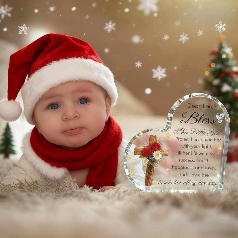 Baby Girl Baptism Gifts, Christmas First Communion Catholic Confirmation Gifts for Newborn BabyGirl, Acrylic Plaque Christian Christening Dedication Baptismal Gift for Teenage, Little Girl