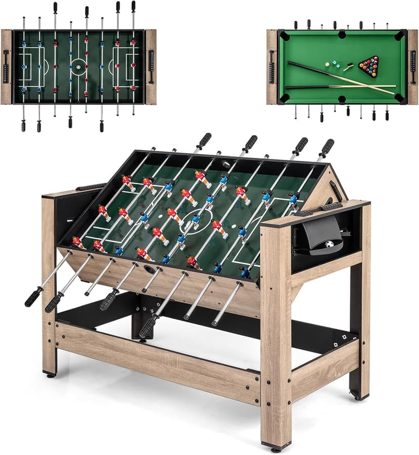 Goplus 2-in-1 Swivel Multi Game Table, 48” Combo Game Table with Foosball & Pool for Adults, Indoor Outdoor Combination Arcade Table for Home Game Room Party