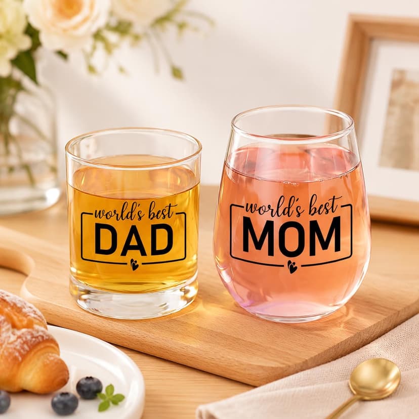 Breezy Valley Mom Dad Cups, Birthday Gifts for Mom from Kids - Worlds Best Moms Dad Gifts Mug Sets, Gift Ideas for Moms Dads Together, Cup Mugs for Parents B0FQ5FD1WZ