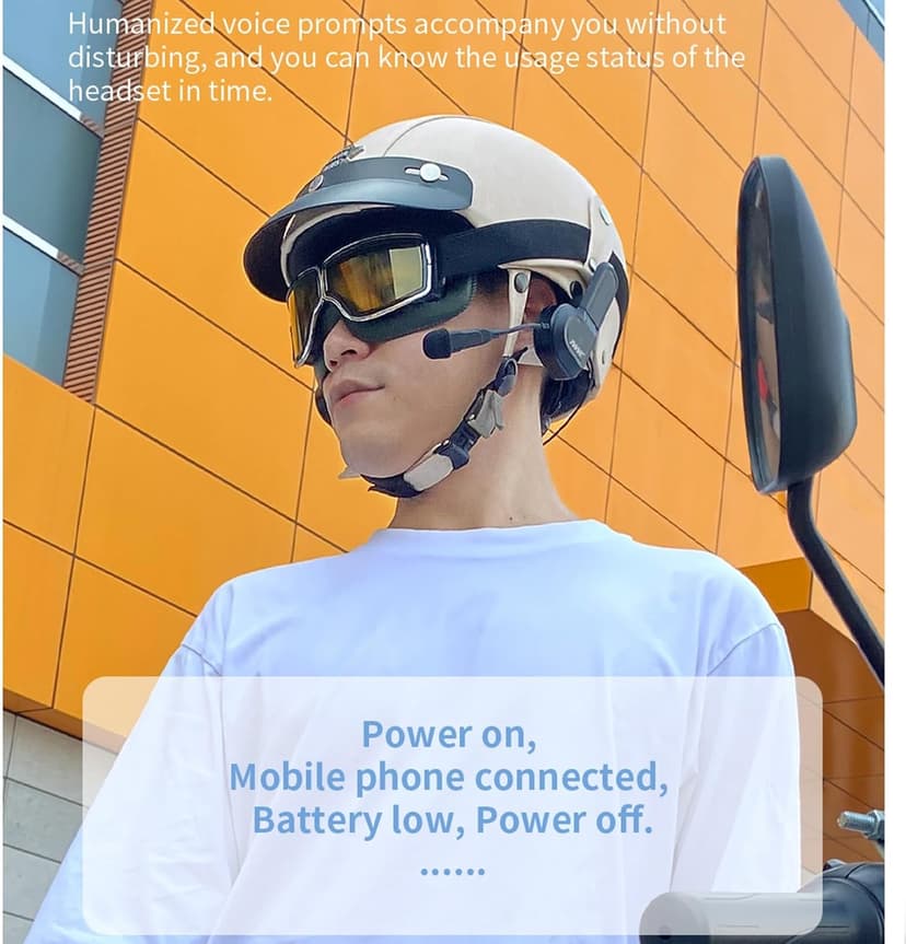 Half Face Motorcycle Helmet Headset, Wireless Bluetooth Headphone for Cycling IPX6 Waterproof AI Voice Assistant Magnetic Install 2 Speaker NO Intercom Function