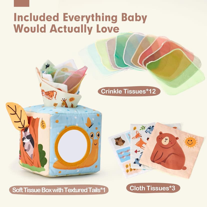 Sensory Pulling Play Scarf Soft Box, Crinkle, Mirror, Tag Babies Gifts Christmas Stocking Stuffers 1 Year Old Birthday Gift hahaland Baby Tissue Box Toy - 6 Month Old Montessori Baby Toys 6-12 Months B0CJLWD1VM