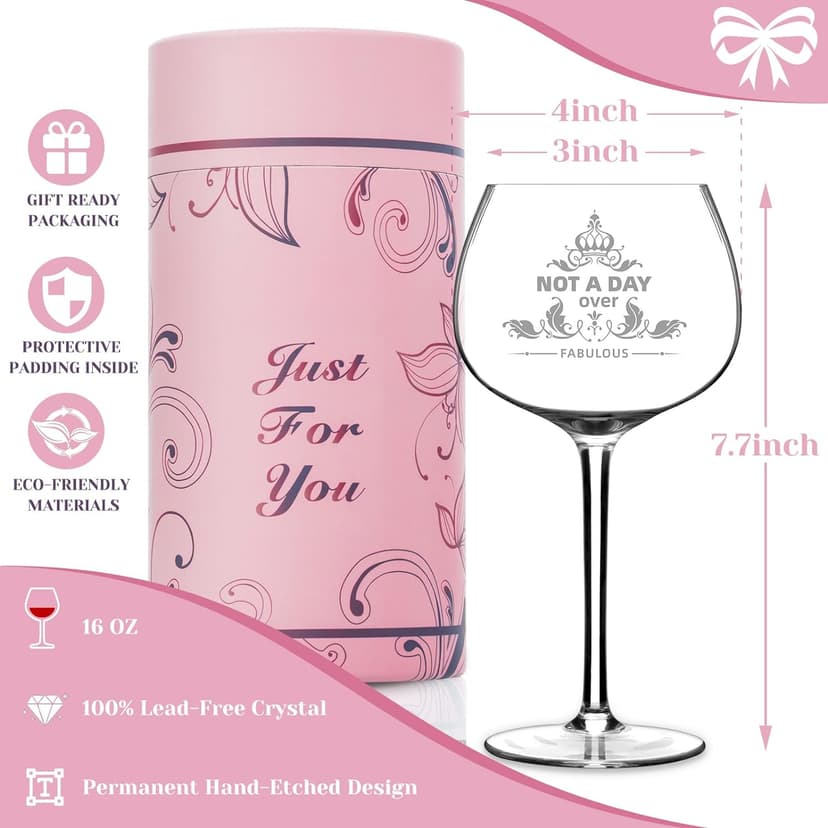 Gifts For Women,Not a Day Over Fabulous Personalized Wine Glasses Birthday Gifts Wine Glass Mothers Day Gifts For Women, Unique Gift Ideas for Her Mom Friends Female Her Wife Girlfriend Coworkers