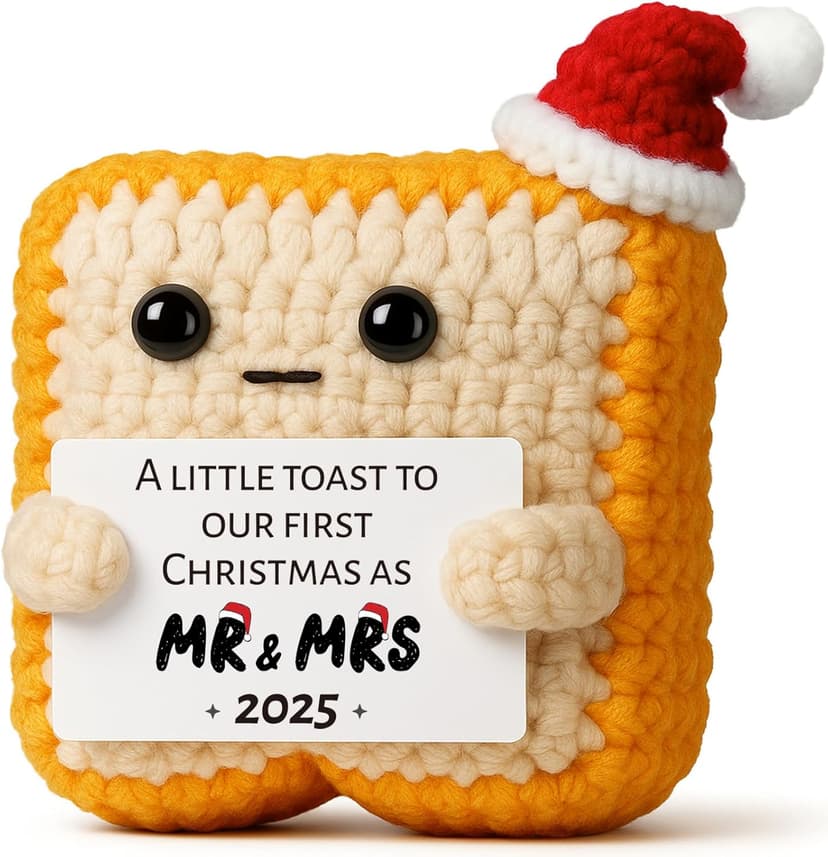 First Christmas 2025 Stocking Stuffer for Boyfriend Girlfriend–Wedding Gifts for Newlyweds Xmas Ornament for Couple Husband Wife – Sentimental Crochet Toast Plush Figure Decoration