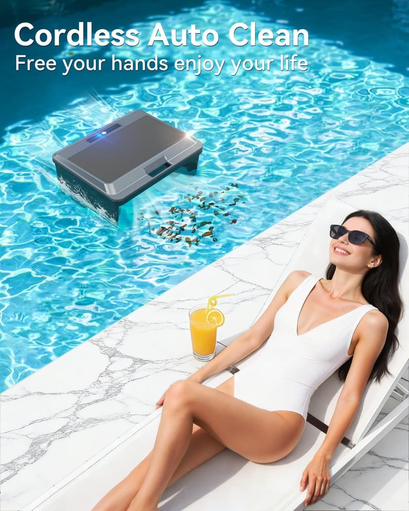 2026 Upgraded F1T Solar Powered Robotic Pool Skimmer Surface Cleaner with APP Support Dual Charging Options Smart Obstacle Avoidance 24/7 Continuous Cleaning Ideal for Above Ground Pool Gray