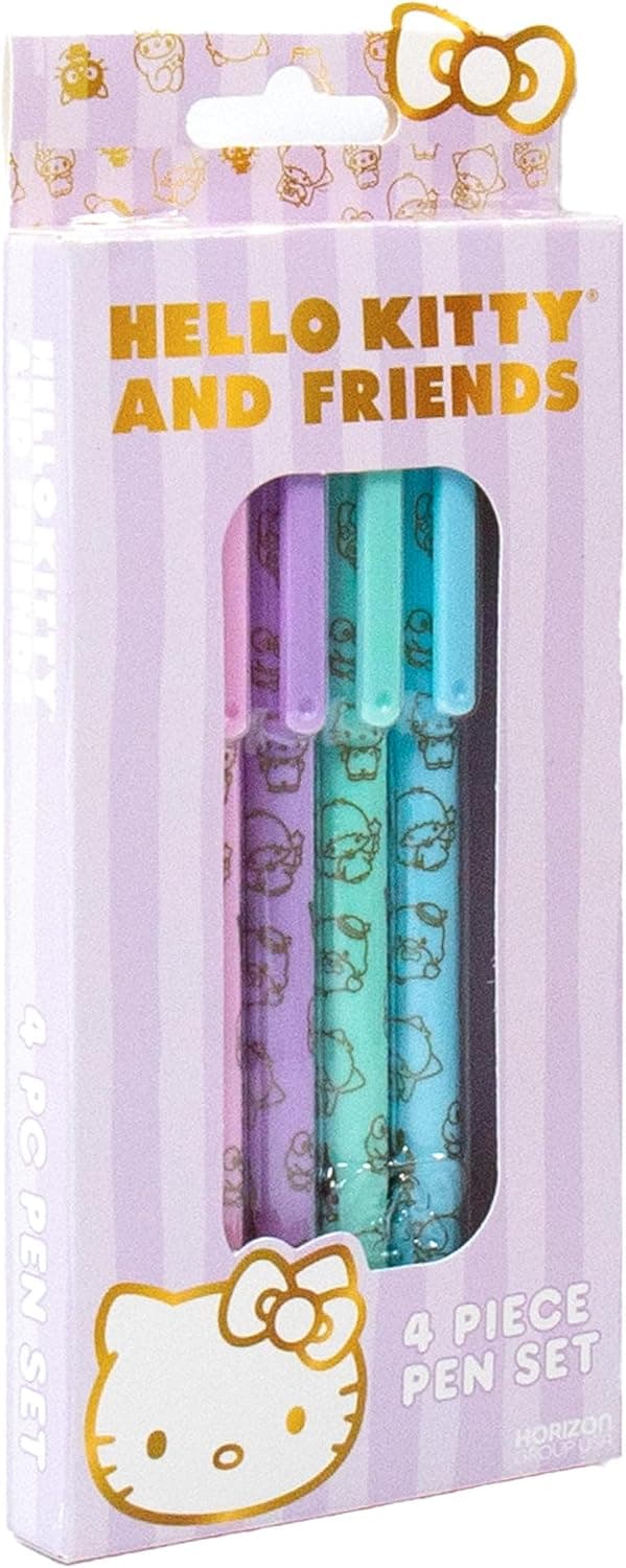 Horizon Group USA Hello Kitty & Friends 4-Piece Pen Set, My Melody, Kuromi, School and Office Supplies, Stationery