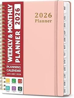 2026 Planner, Weekly and Monthly Calendar Planner, January 2026 - December 2026, Hardcover 2026 Calendar Book with Tabs For Women & Men, Inner Pocket, Spiral Bound, Perfect for Office Home School Supplies - A5 (6.3" x 8.5"), Pink