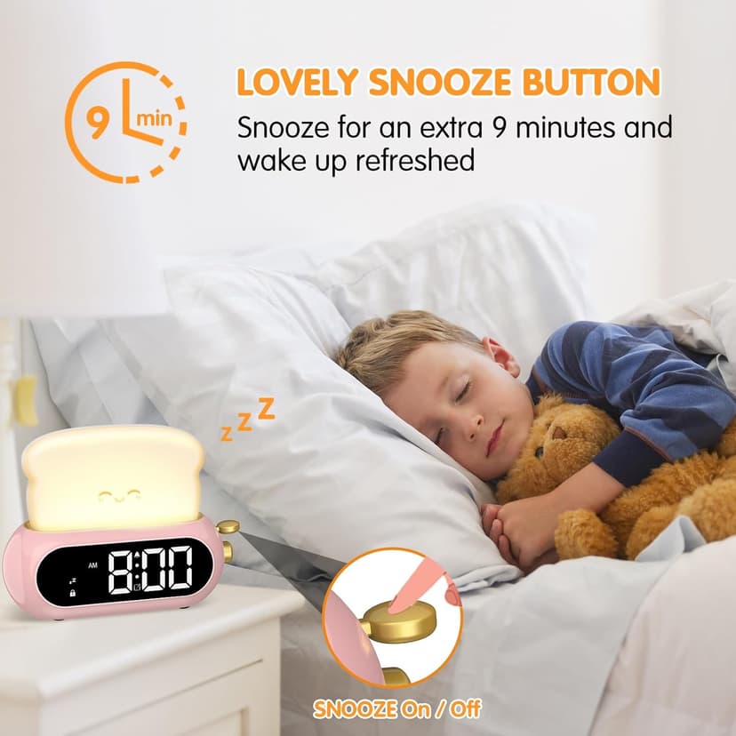 Cute Digital Clock for Bedrooms, Kids Alarm Clocks with Night Light Lamp, 10 Alarm Tones, Adjustable Brightness, Nap Timer, Snooze, Power-off Memory, Bedside Clocks for Girls Kids Teens Birthday Gifts
