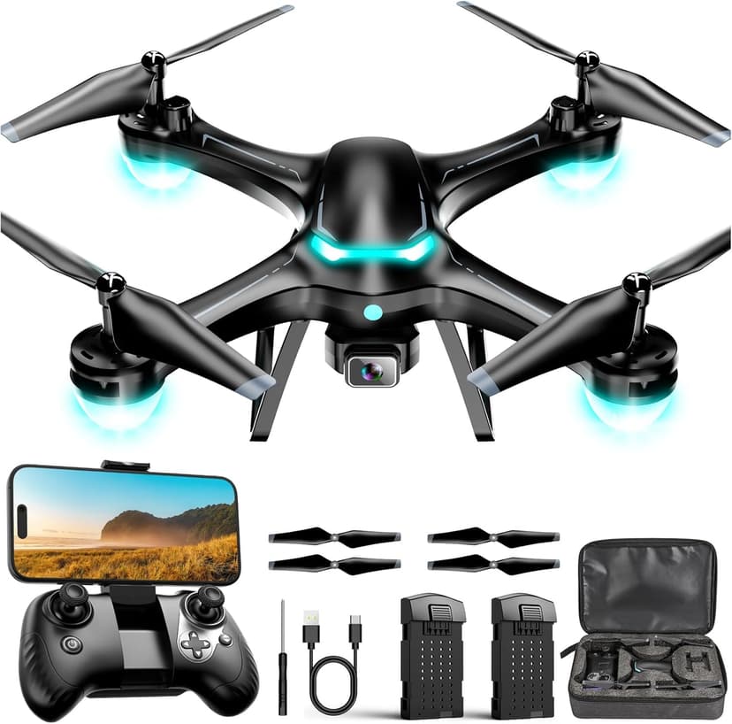 Drone with 1080P Camera, Remote Control Quadcopter with Gesture Selfie, Altitude Hold, One Key Start, 3D Flips, 2 Batteries, Black