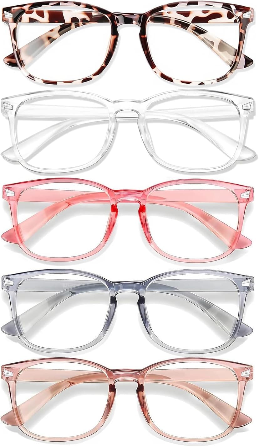 WINTOO Blue Light Glasses for Woman Men | 99% Blue Light Blocking Glasses for Computer Gaming TV Phone Screen Square Frame | Anti Eyestrain & UV Glare Protection - 5 Pair