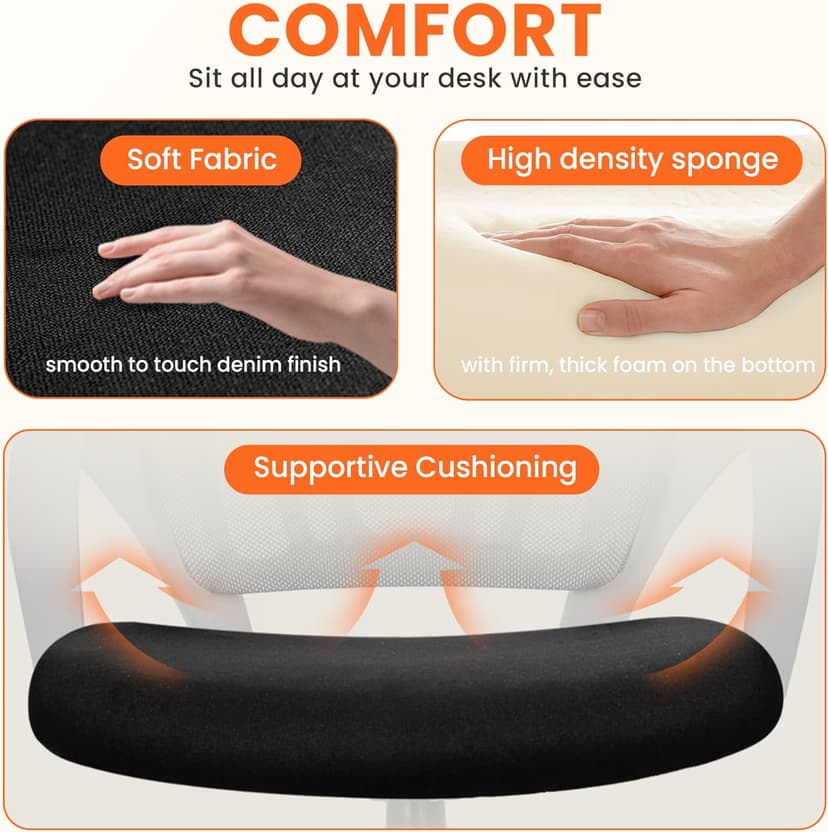 NEO CHAIR Office Desk Computer Chair Ergonomic Mesh Gaming Cushion Seat with Comfy Lumbar Mid Back Support Adjustable Height Swivel Rolling Wheels for Home Task (Mesh Black)