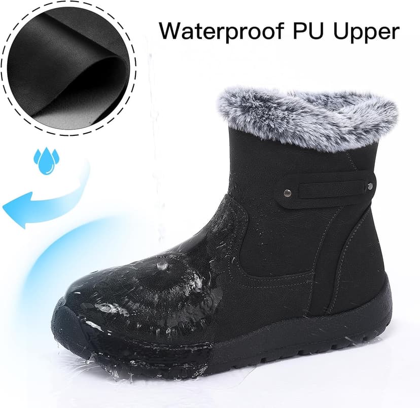 SHIBEVER Women's Snow Boots Winter Fur Lined Waterproof Anti-Slip Booties Women Ankle Snow Boots