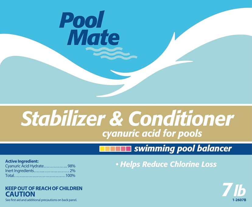Pool Mate 7-Pounds Premium Pool Stabilizer and Conditioner, Concentrated Cyanuric Acid for Pools, Helps Chlorine Last Longer