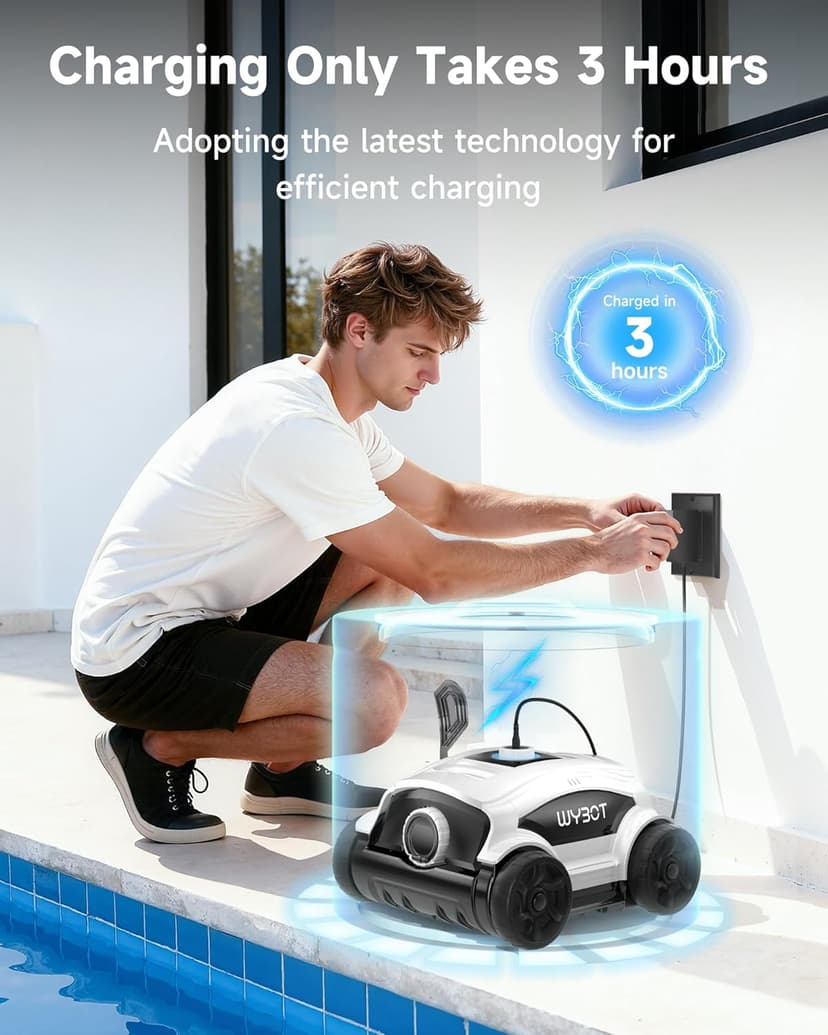 WYBOT W1103 Robotic Pool Cleaner, Cordless Pool Robot Vacuum with 50W Strong Suction,130 Mins Runtime, Self-Parking, Ideal for Above Ground Pool Up to 1300 Sq.ft